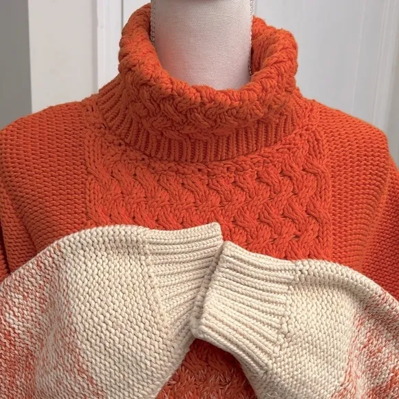 525 America Womens Knit Ombre Sweater Turtleneck Orange Cream Size M 100% Cotton