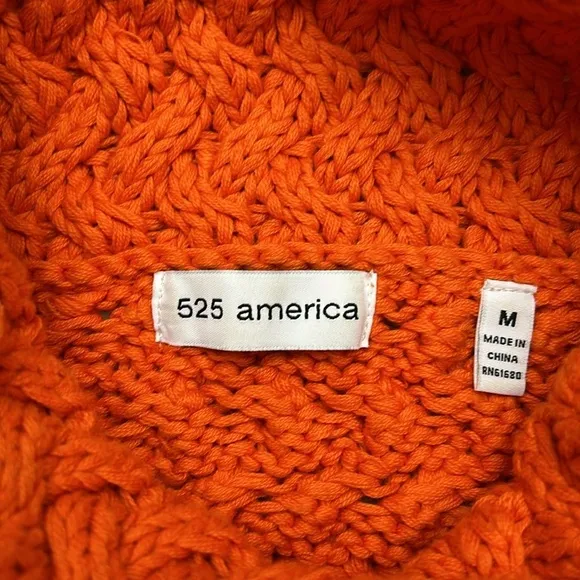 525 America Womens Knit Ombre Sweater Turtleneck Orange Cream Size M 100% Cotton
