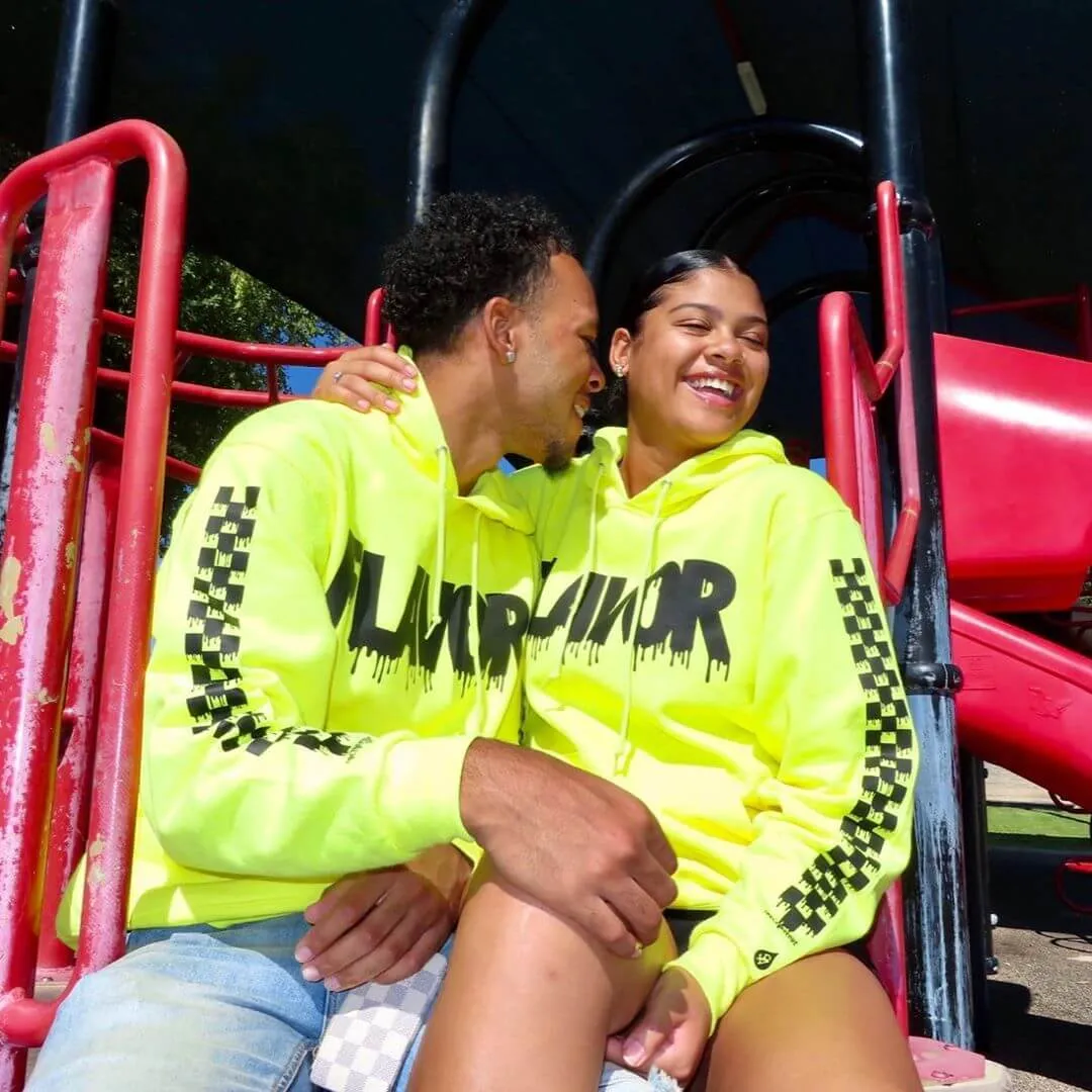 Black Flavor | Neon Yellow Hoodie (Solid Checkered Drippin Sleeves)