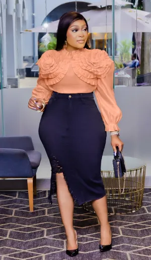Denim Allure- Ripped High Waist Skirt (NEW)