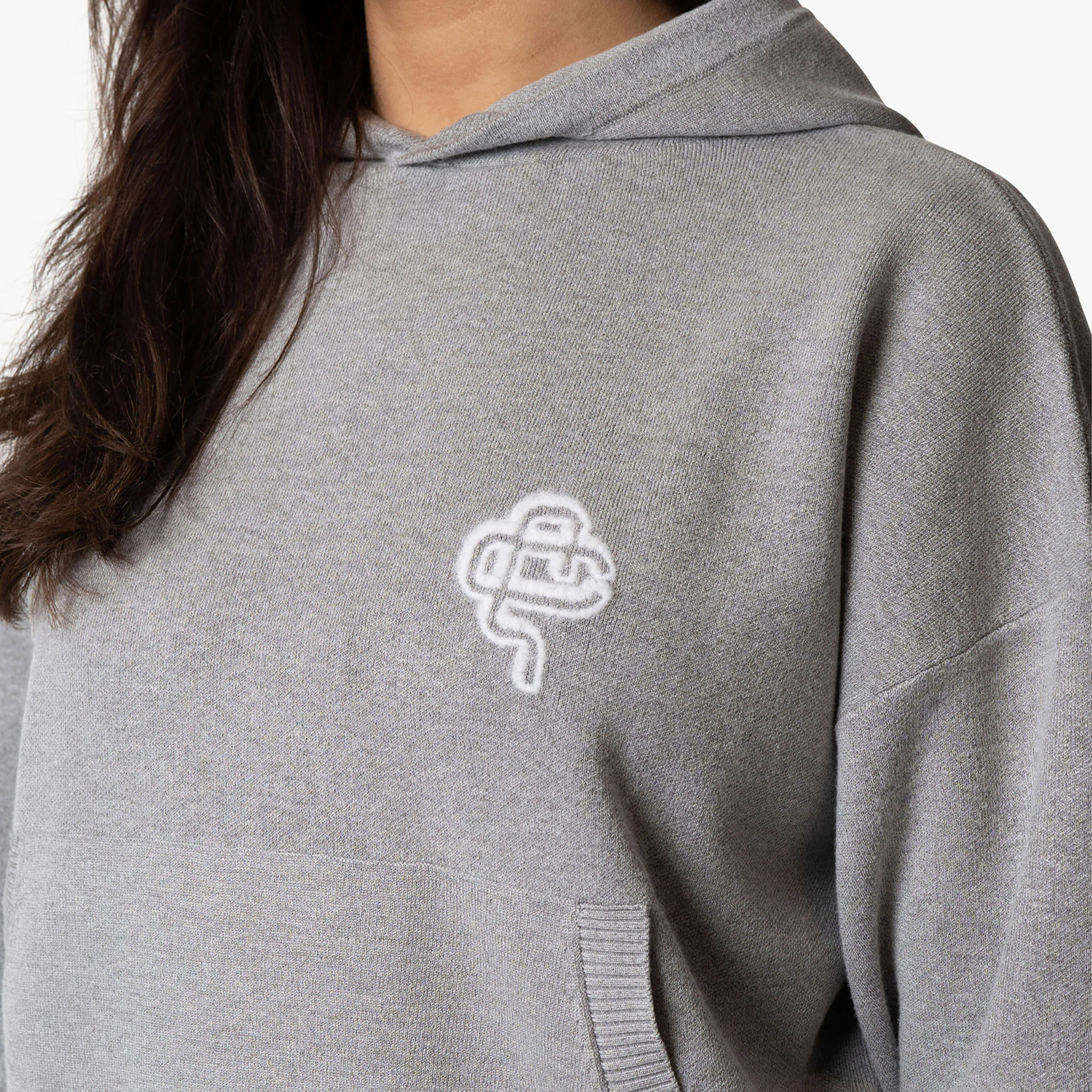 FLO KNITTED HOODIE | GREY MELEE/WHITE