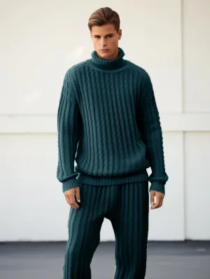 Men's Sapphire Blue Oversized Thick Knitted Set