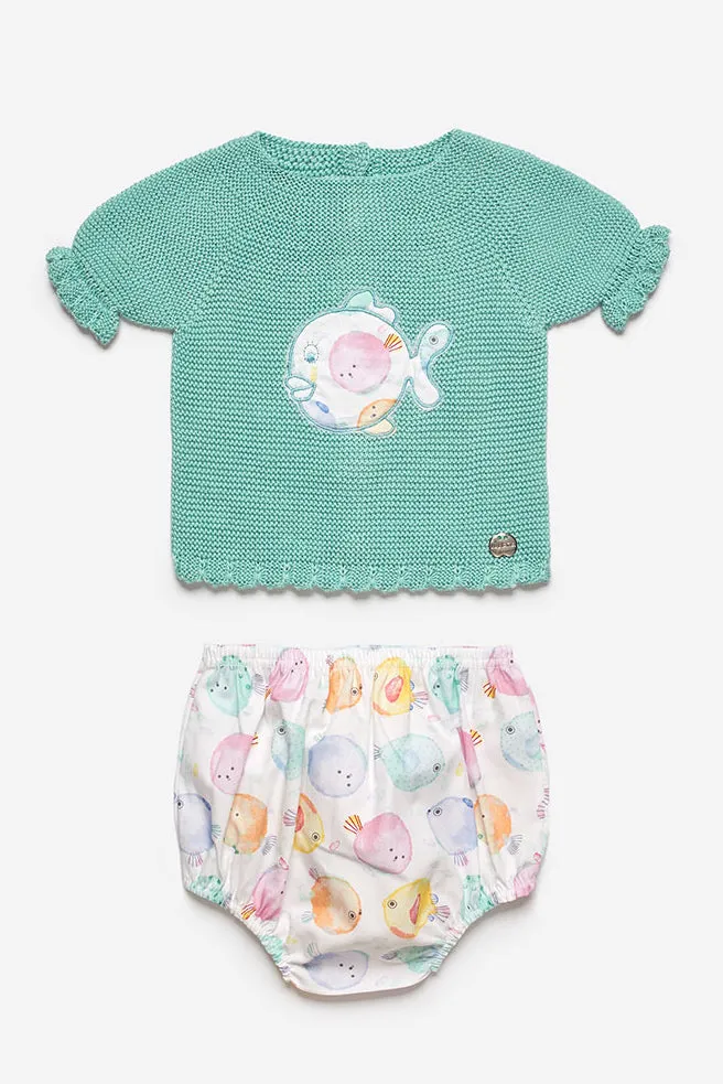 "Amari" Duck Egg Knit Top & Pufferfish Jam Pants