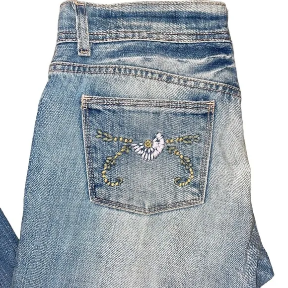 Ralph Lauren floral embroidered bootcut distressed bootcut jeans.
