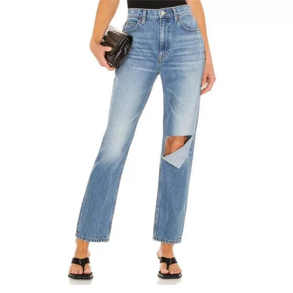 RE/DONE Originals 70s Bootcut Leg Jean in Weathered Indigo With Rip KneeSz 26