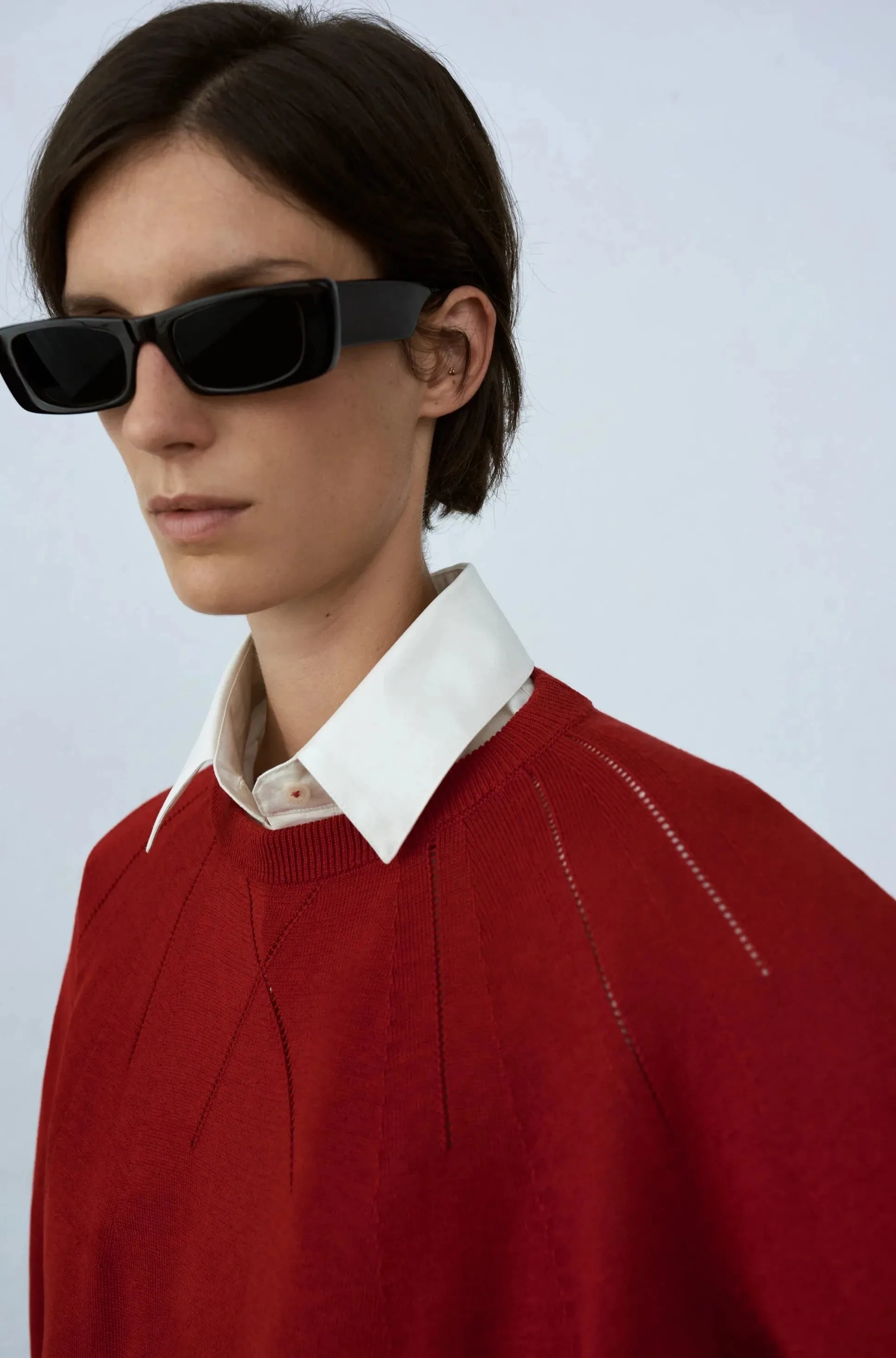 Silk Fretwork Sweater, Red